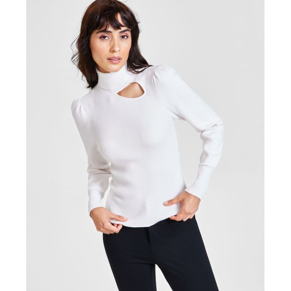Bar III Women's Turtleneck Cutout Ribbed Sweater